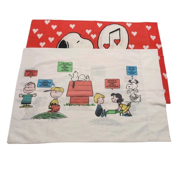Vintage Set of 2 Peanuts Snoopy and Woodstock Hearts Pillow Case and Full Gang - Picture 2 of 15